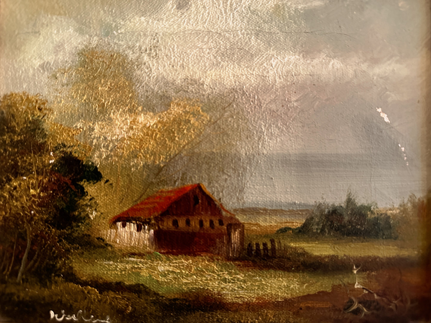 Vintage original folk oil painting